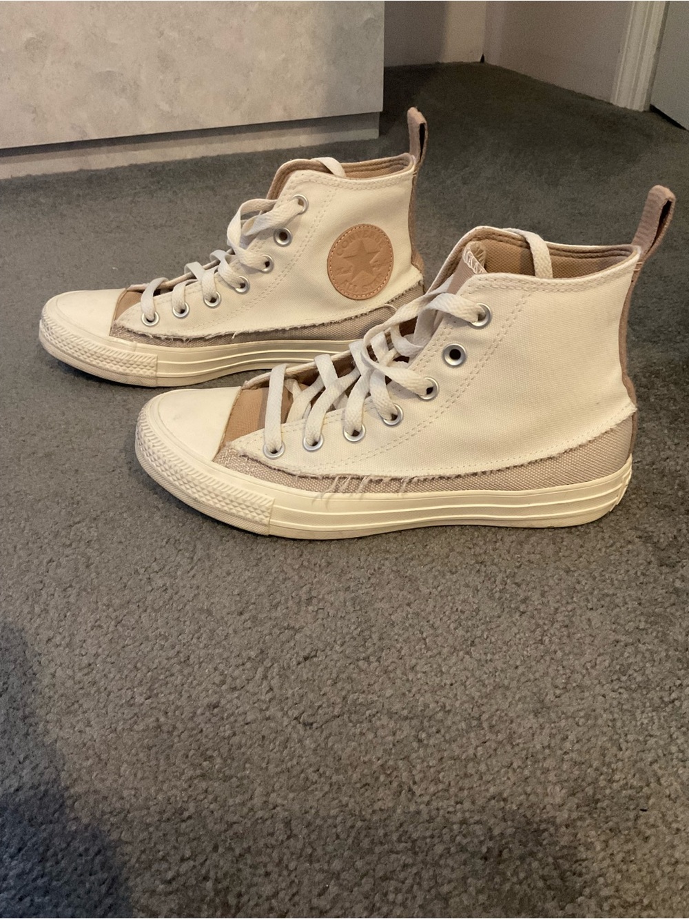 Converse High-Top Sneakers in White and Tan - Picture 2 of 5